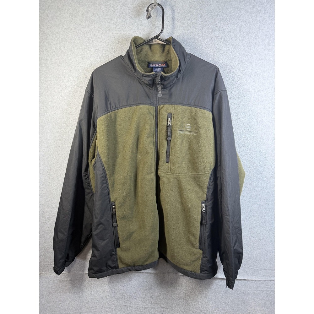 Free Country Jacket Mens 2XL Green Black Fleece Full Zip Softshell Outdoor